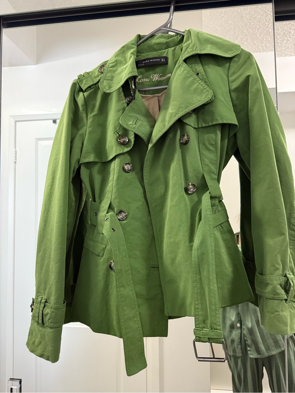 Zara Green Double-Breasted Trench Coat with Belt